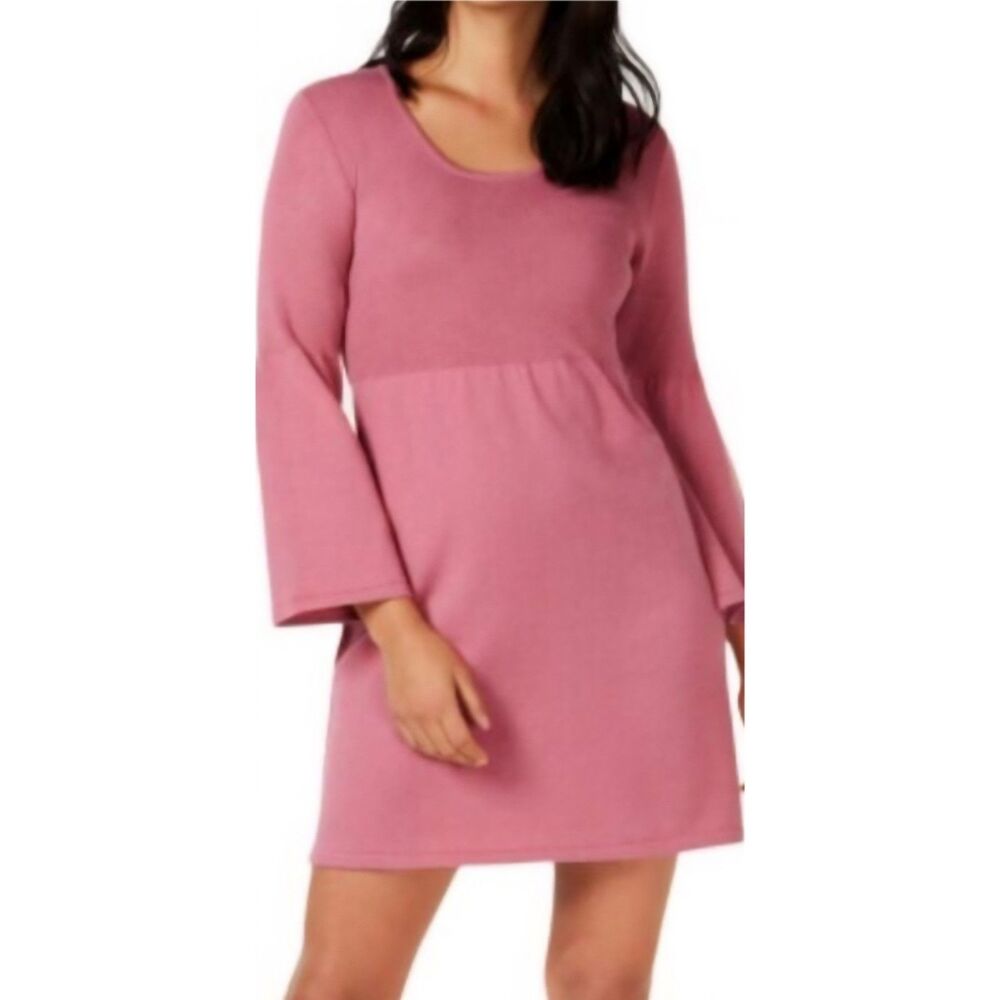 NY Collection Pink Empire Waist Bell Sleeve Sweater Dress Petite - PXL NWT